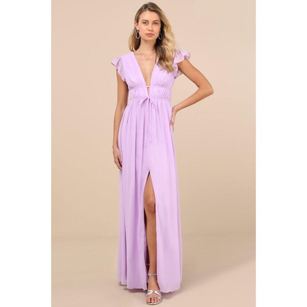 Lulus I'm All Yours Lavender Ruffled Maxi Dress Purple - Size L